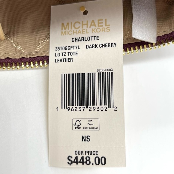 Michael Kors Large Charlotte Tote Bag Dark Cherry - Picture 8 of 8